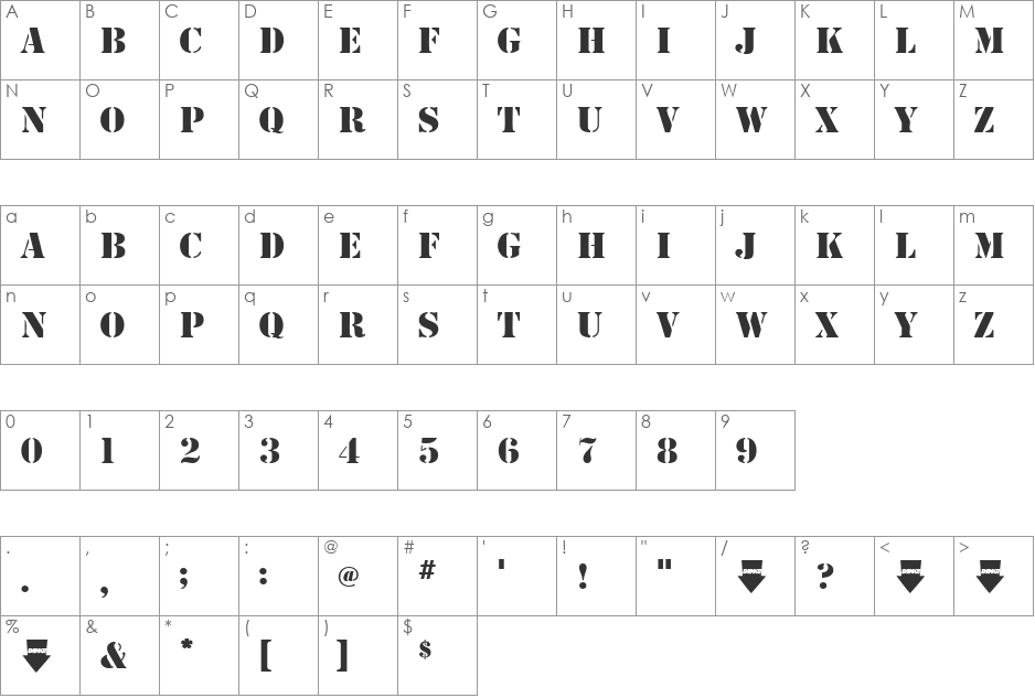 SafeHouse font character map preview