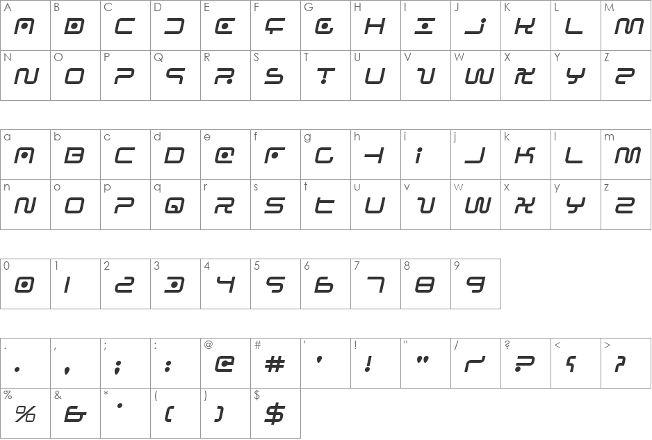 Sagan Italic font character map preview