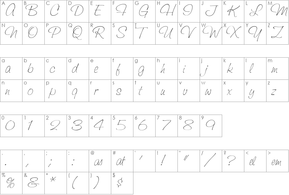 Saginaw font character map preview