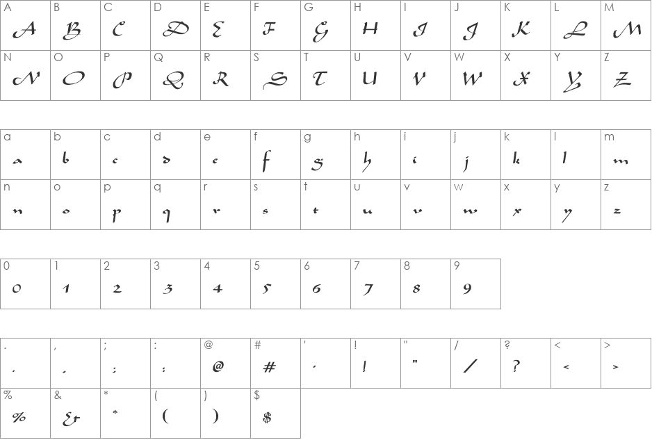 Sahara-Normal Wd font character map preview