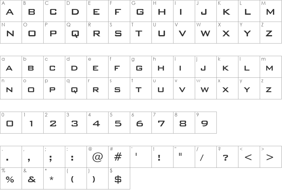BankGothic font character map preview