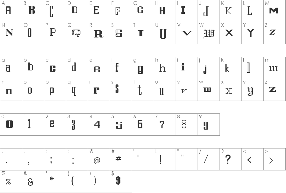 SaintFrancis-Normal font character map preview