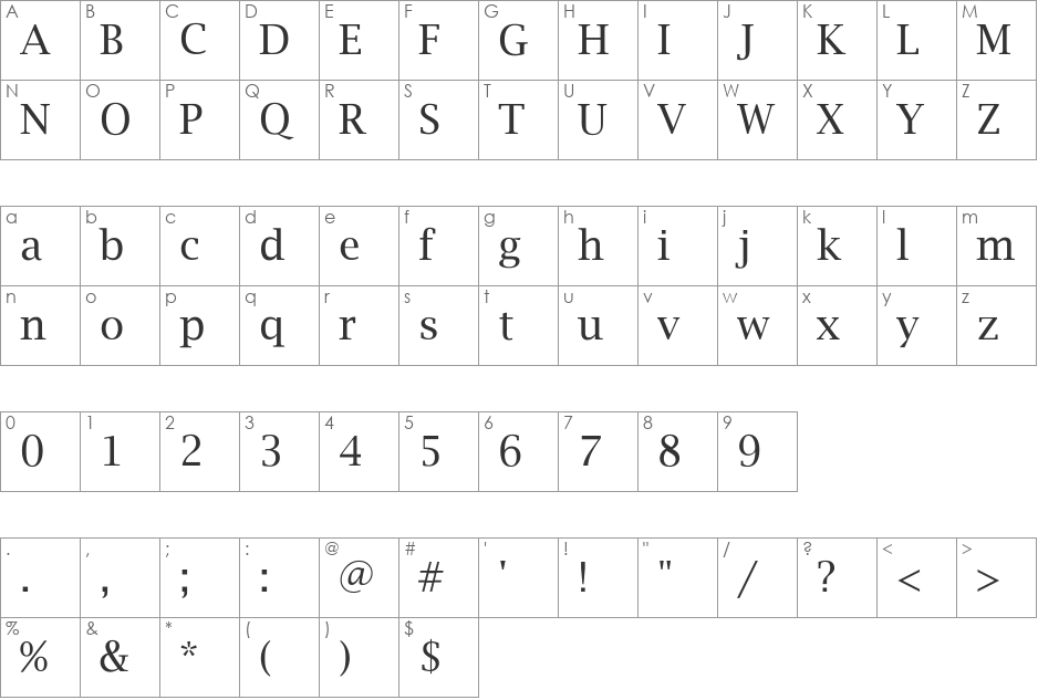Saintgermain font character map preview