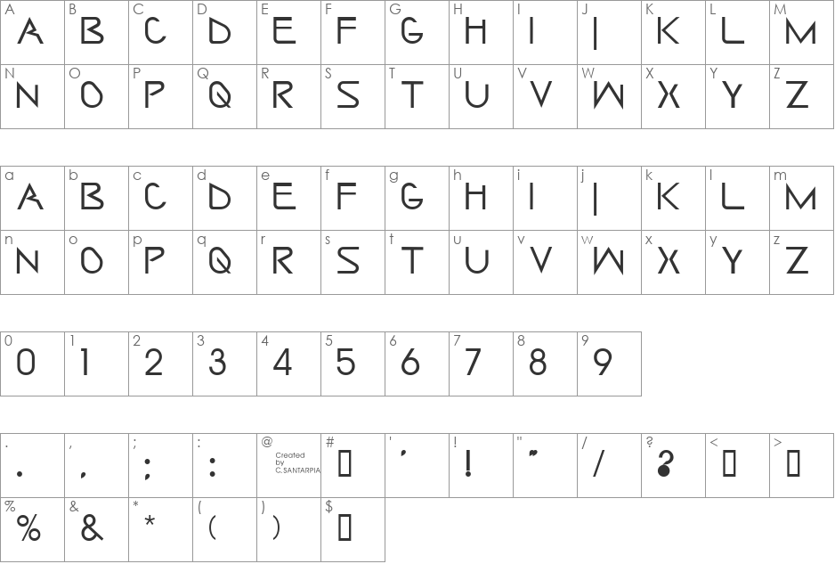 Saintharpy font character map preview