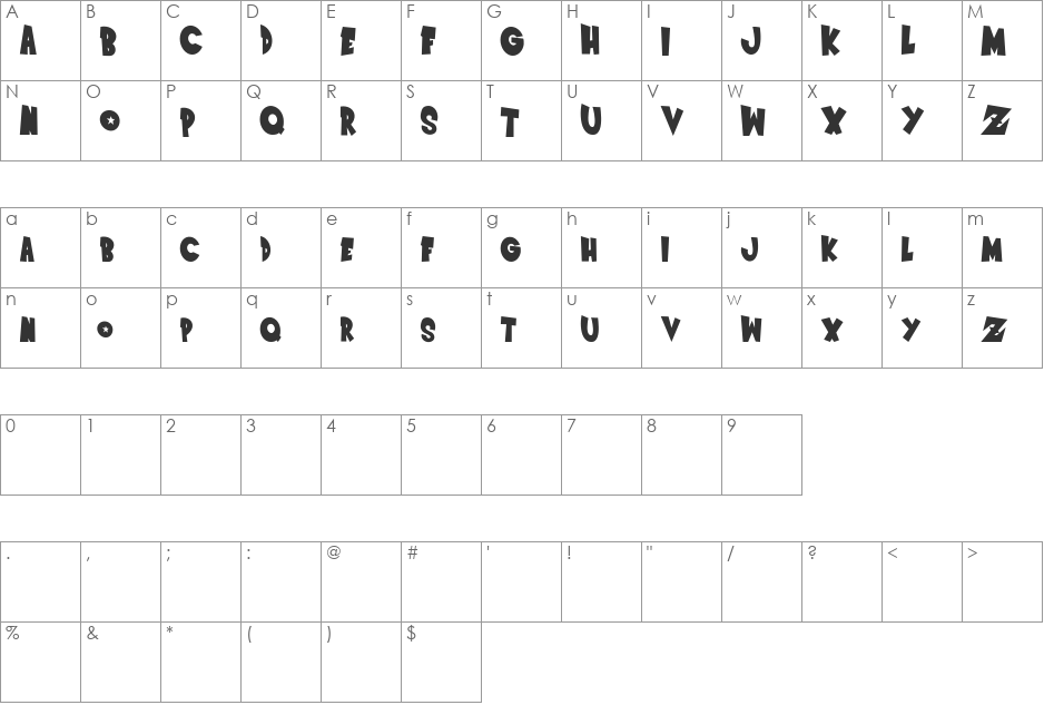 Saiyan Sans - Left Oblique font character map preview