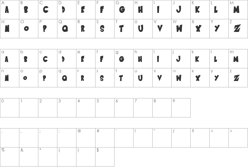 Saiyan Sans - Right Oblique font character map preview