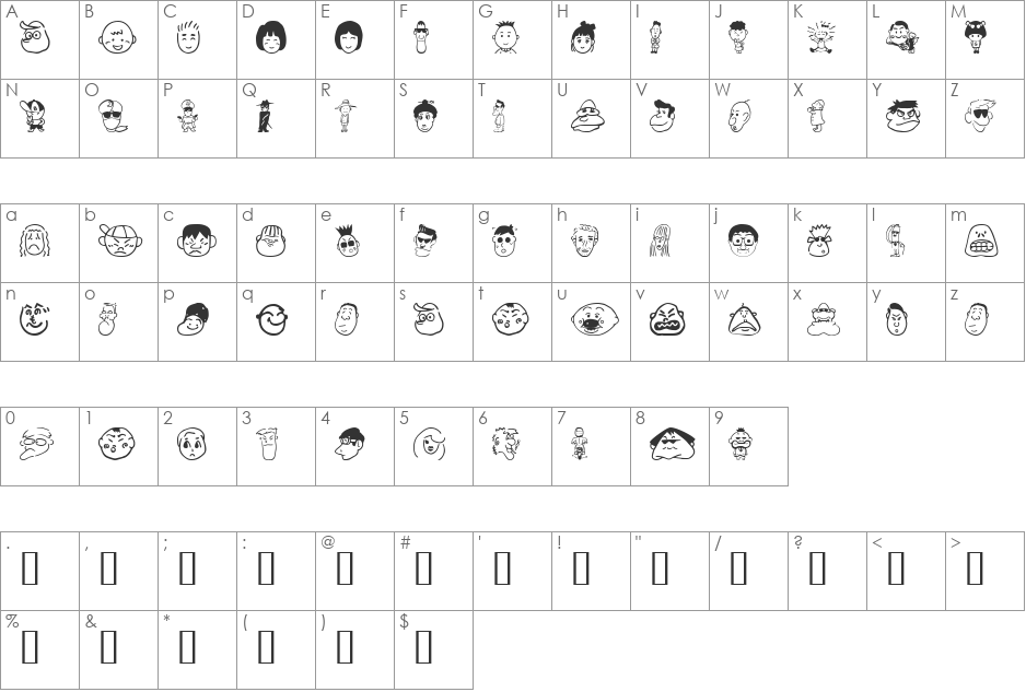 SakabePeople01 font character map preview