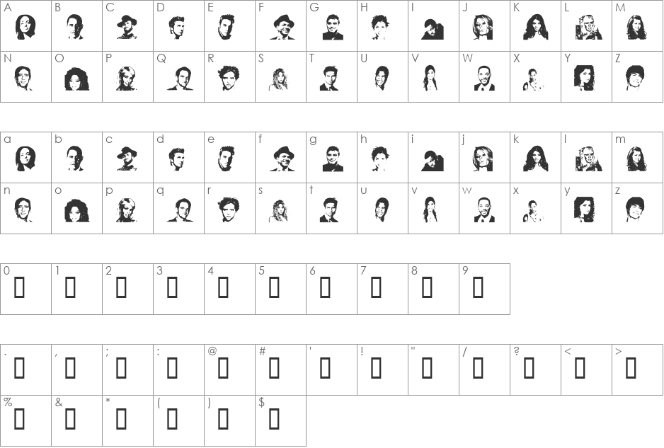 SakabePeople02 font character map preview