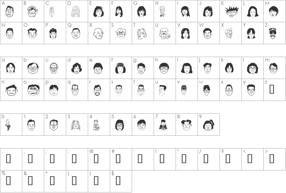 SakabePeople05 font character map preview
