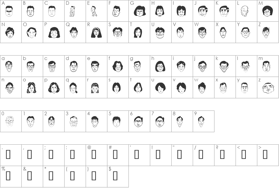 SakabePeople06 font character map preview