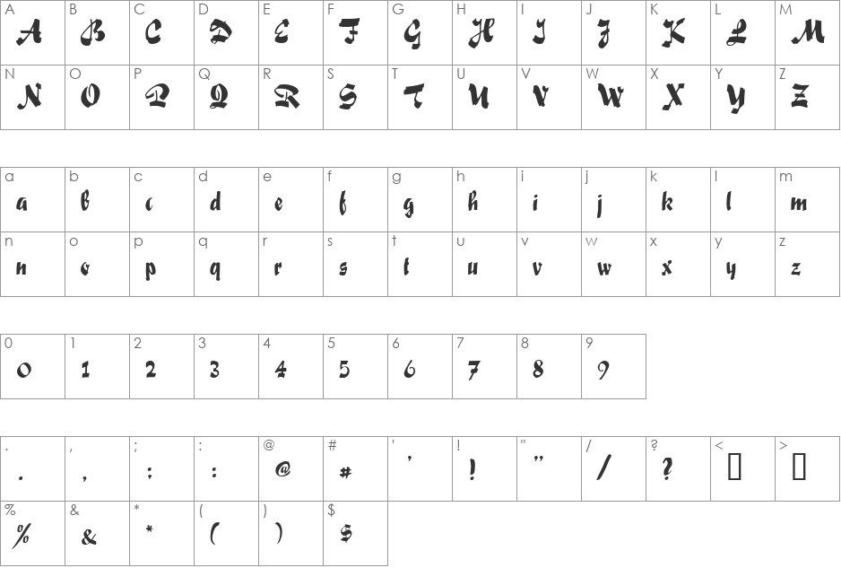 Saki font character map preview