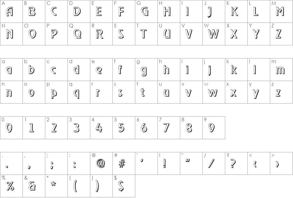 SalBeckerShadow font character map preview