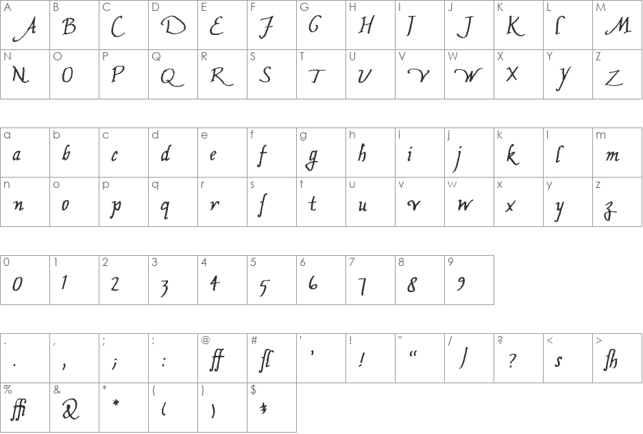 SalemWF font character map preview