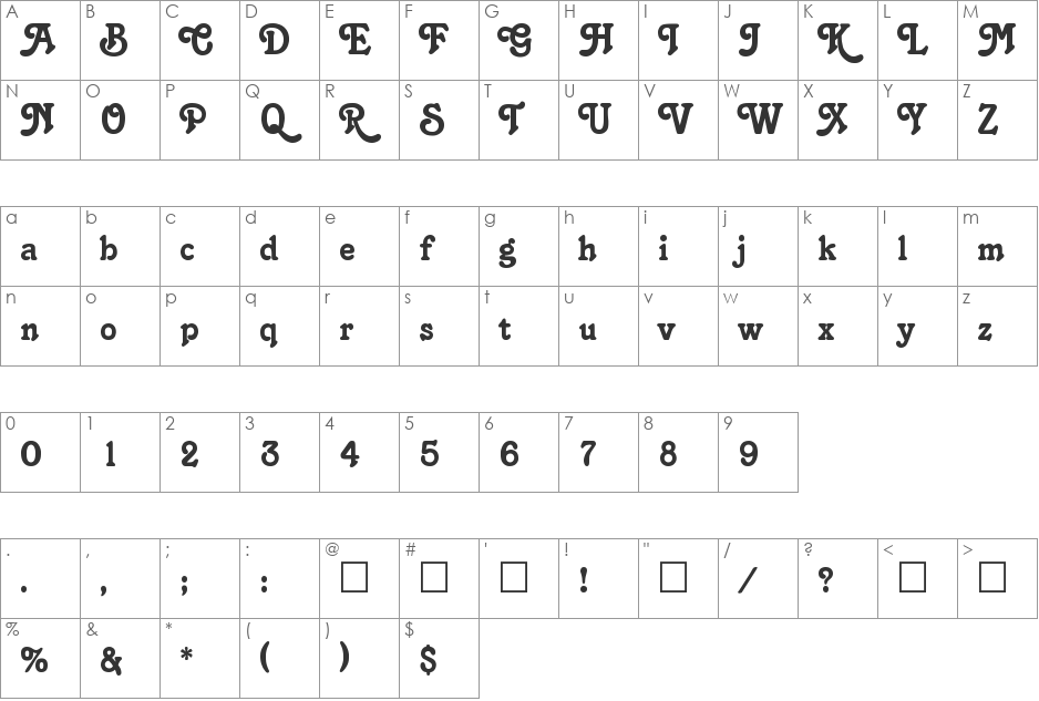 Salina font character map preview