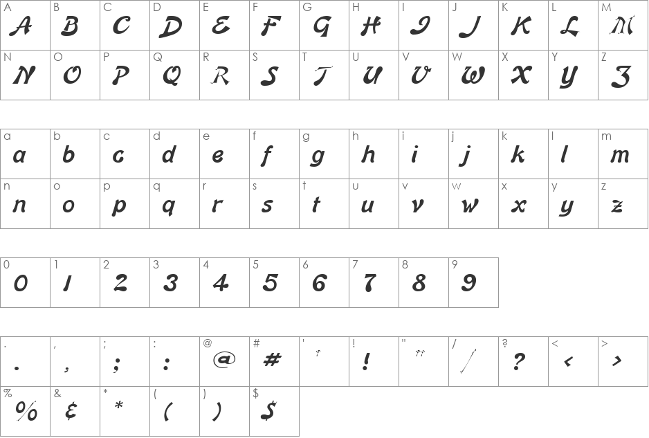 Banner Lite font character map preview