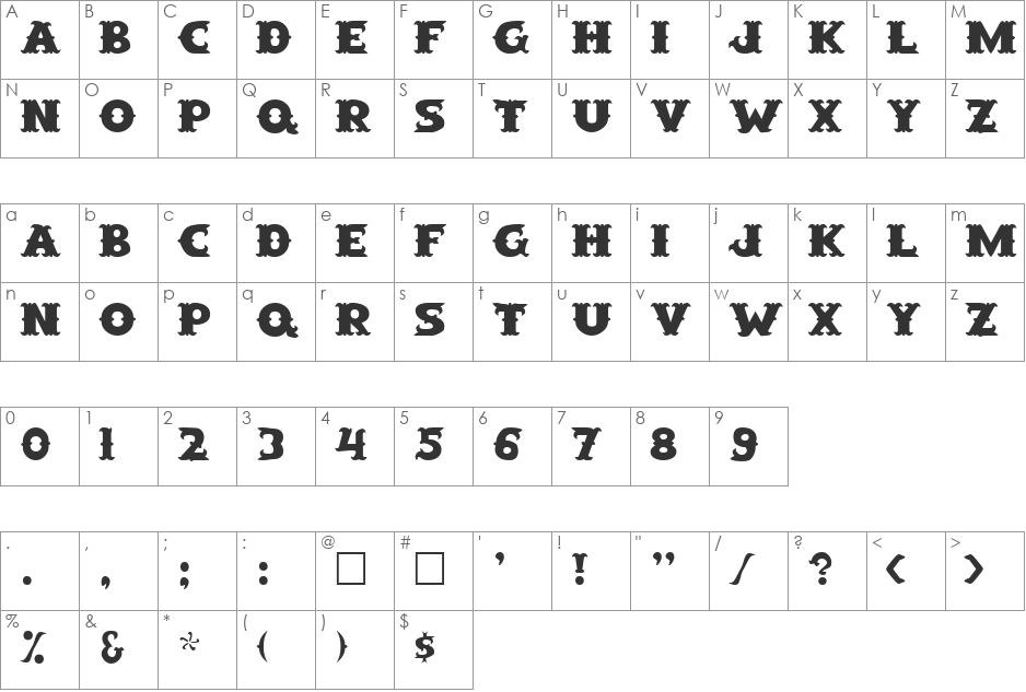 Saloon font character map preview