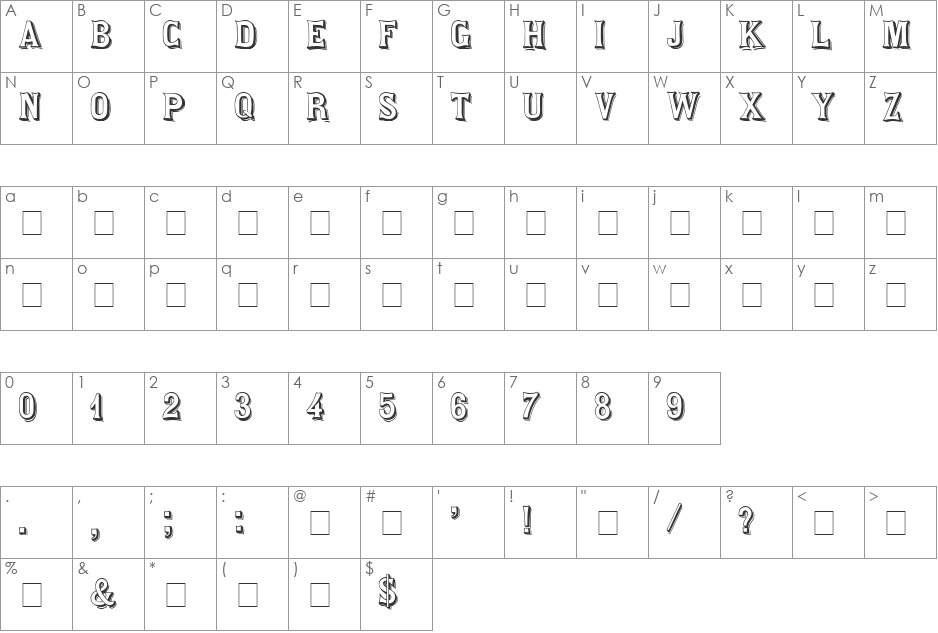 Saloon Display Caps SSi font character map preview
