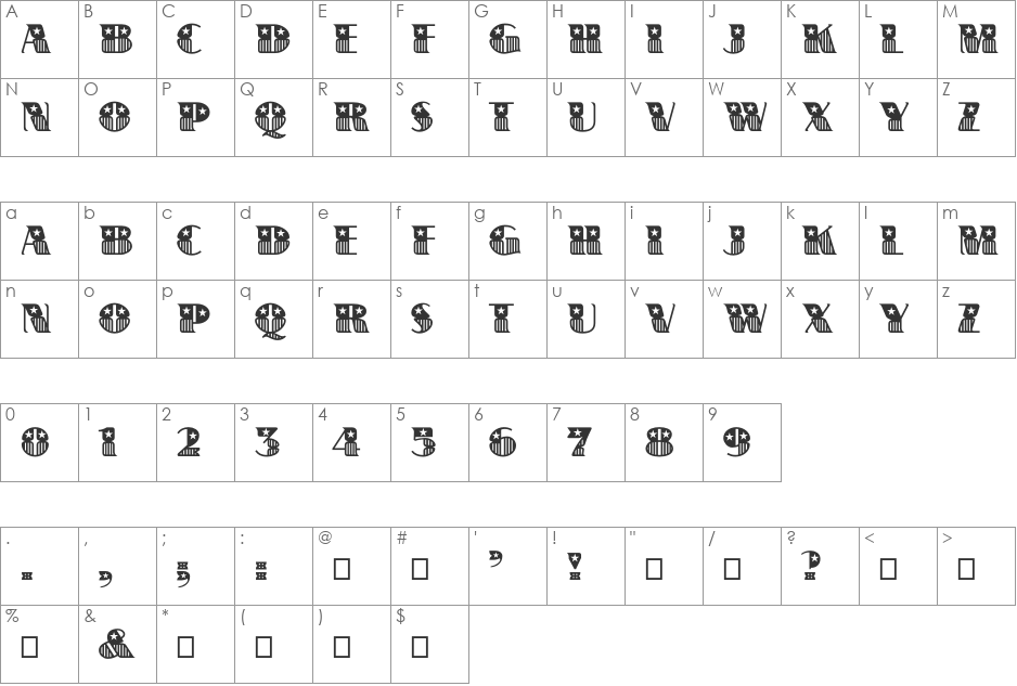 BannerStar font character map preview