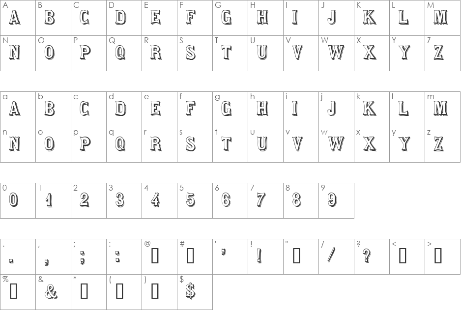 SaloonDisplayCapsSSi font character map preview