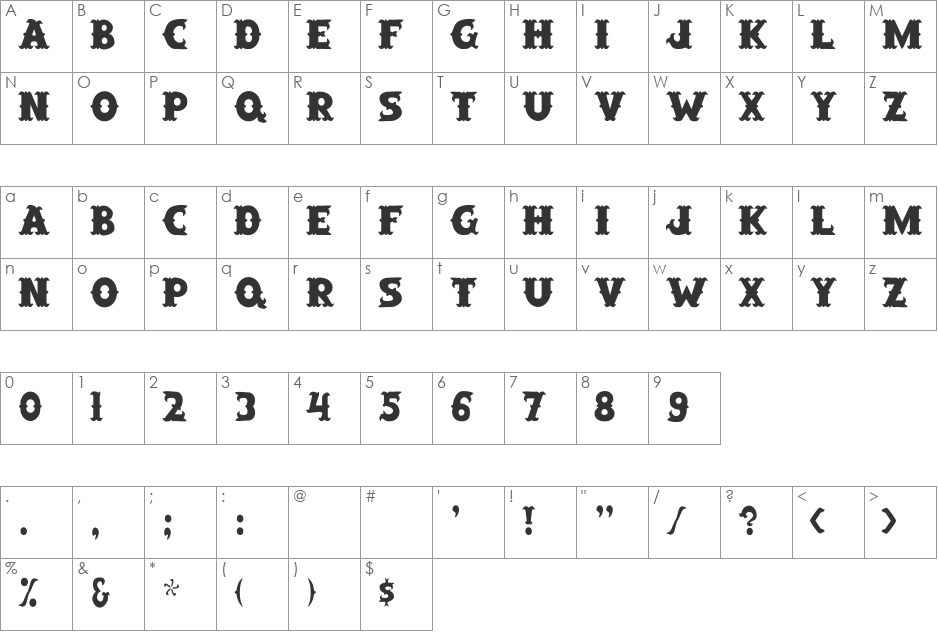 SaloonExt font character map preview