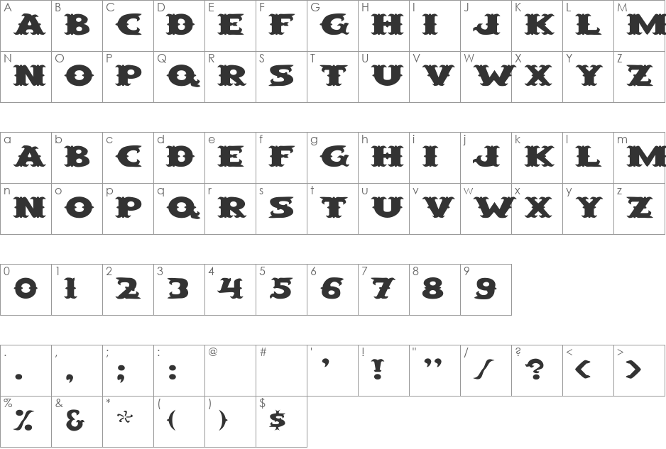 SaloonExt Wd font character map preview