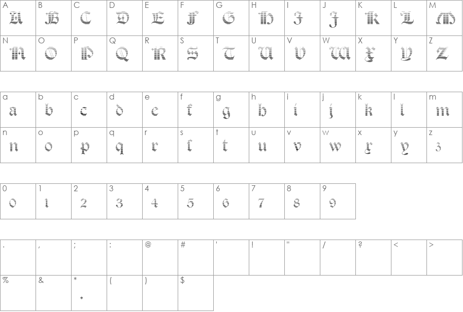 Salterio font character map preview