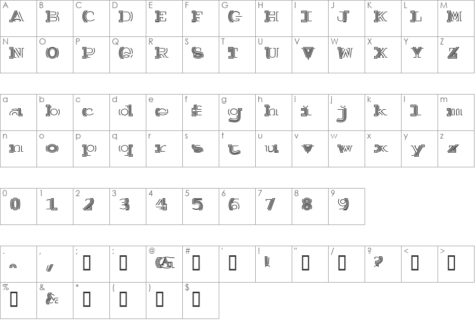 Salutatorian font character map preview