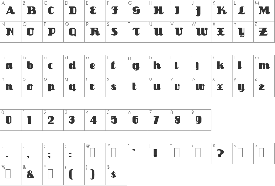 Salute font character map preview