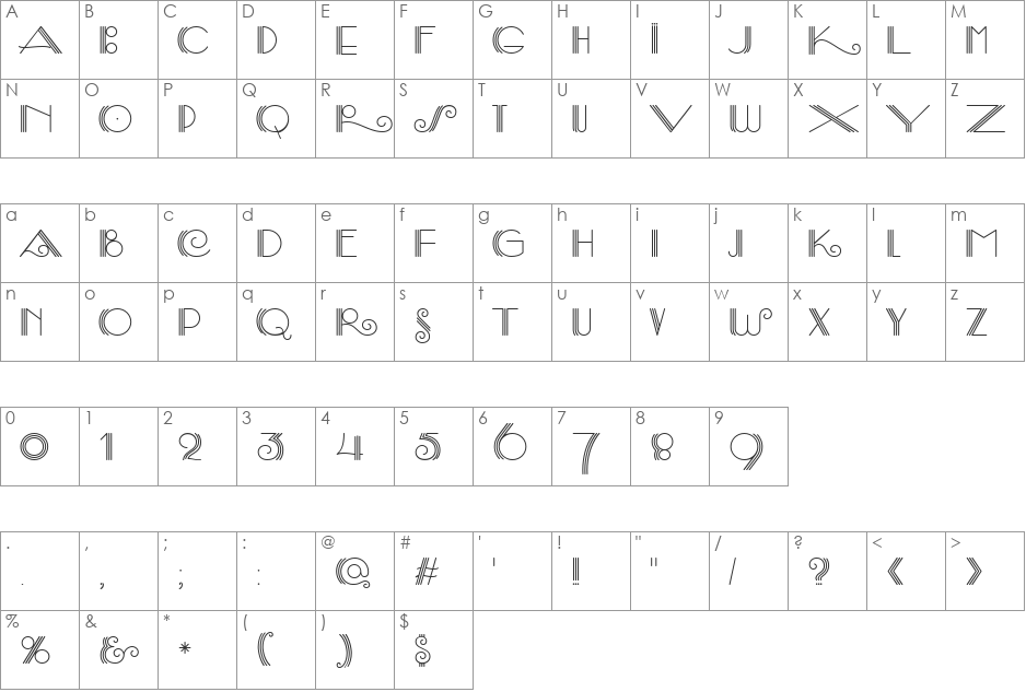 Samba DecorC font character map preview