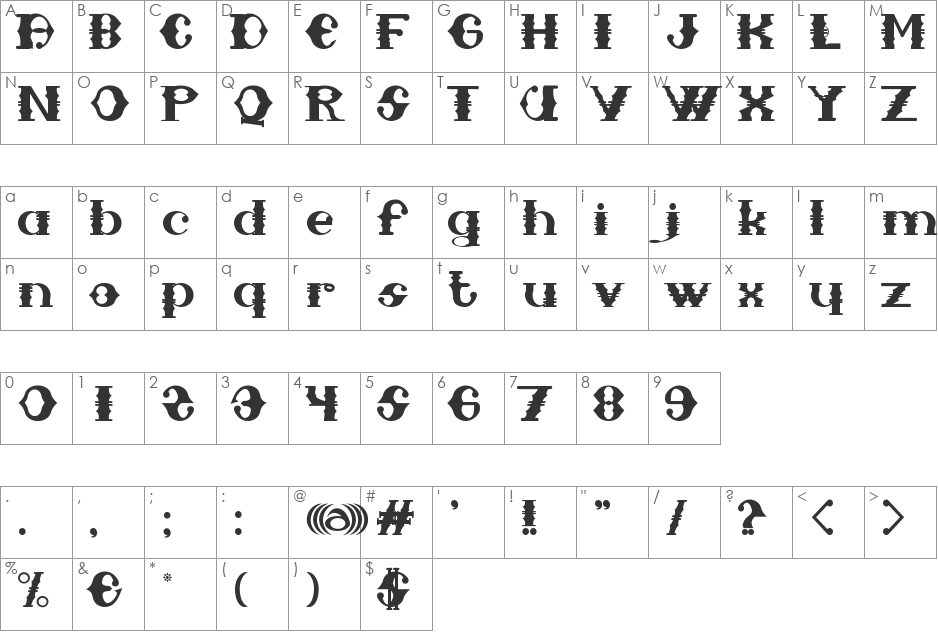 Sampa Midnight font character map preview