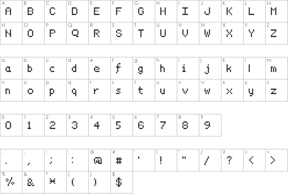 Sample font character map preview