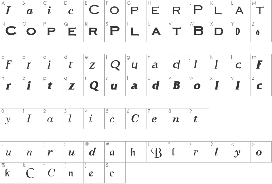 Sample-ESF font character map preview