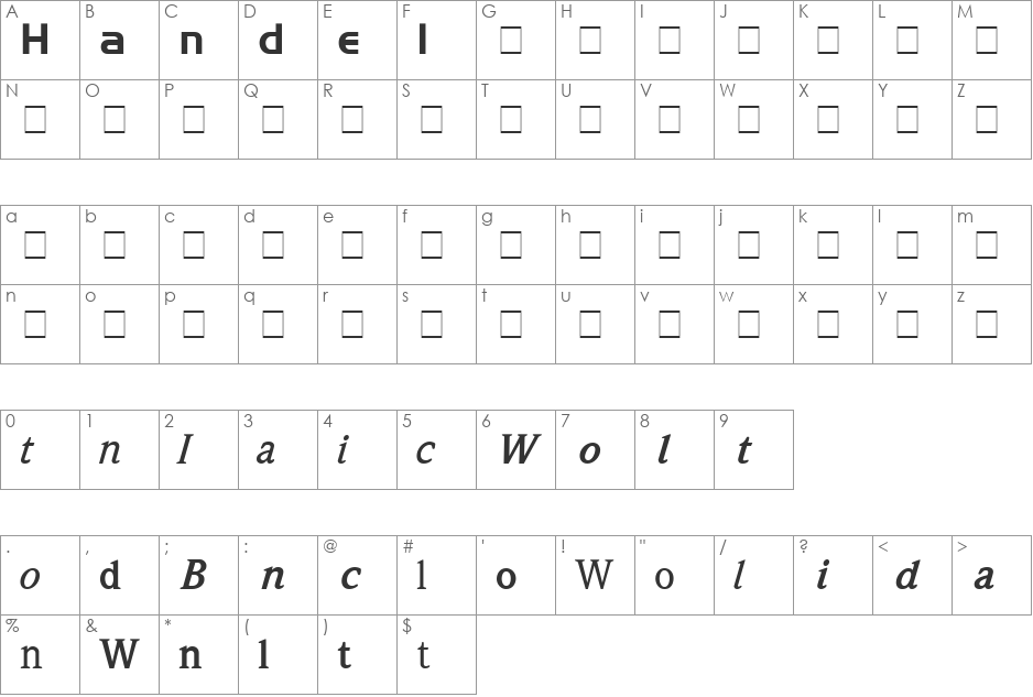 Sample-ESF2 font character map preview