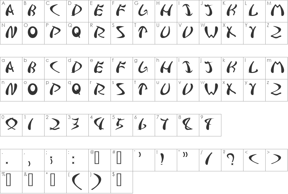 Samurai font character map preview