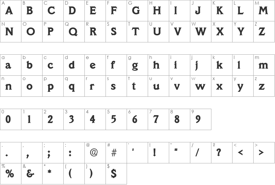 SanaCruz Heavy SF font character map preview