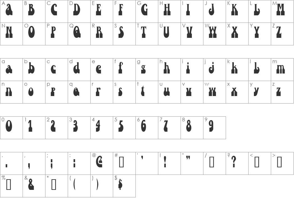 SandCastlesCondensed font character map preview