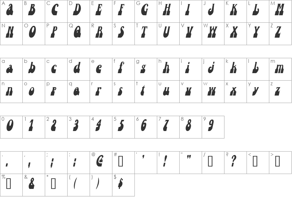 SandCastlesCondensed font character map preview