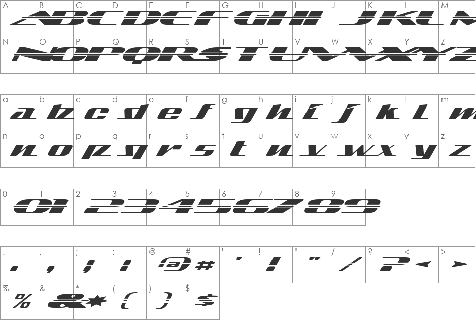 Sandoval font character map preview