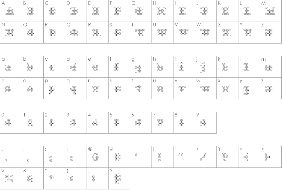 Bar dot font character map preview