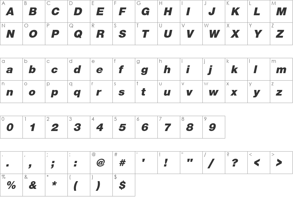 Sans Black font character map preview
