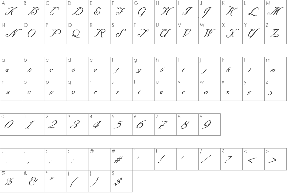 Baraquiel font character map preview