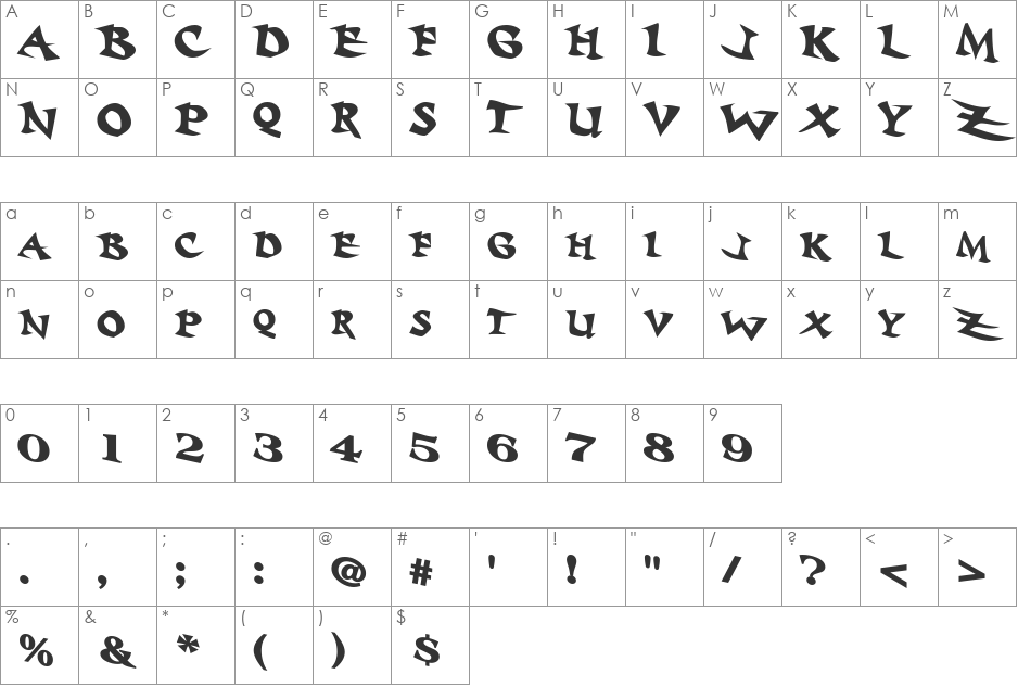 Baratz font character map preview
