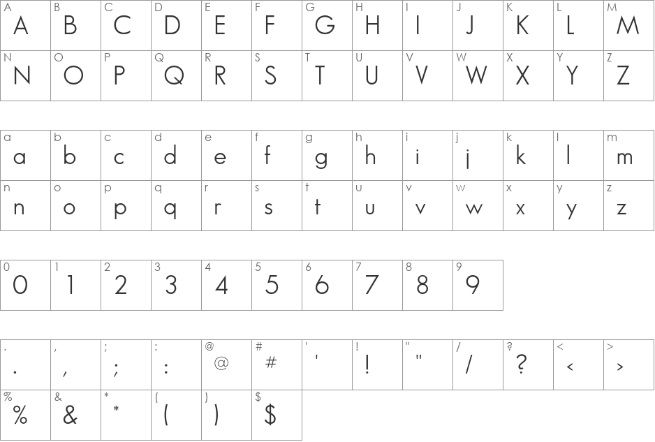 SansSerifBookFLF font character map preview