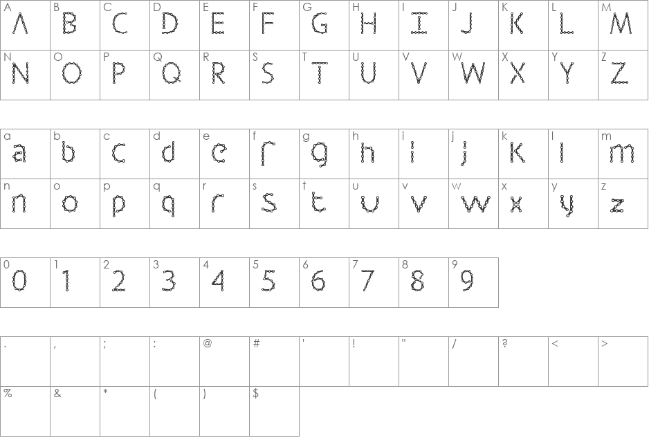 Barbalicious font character map preview