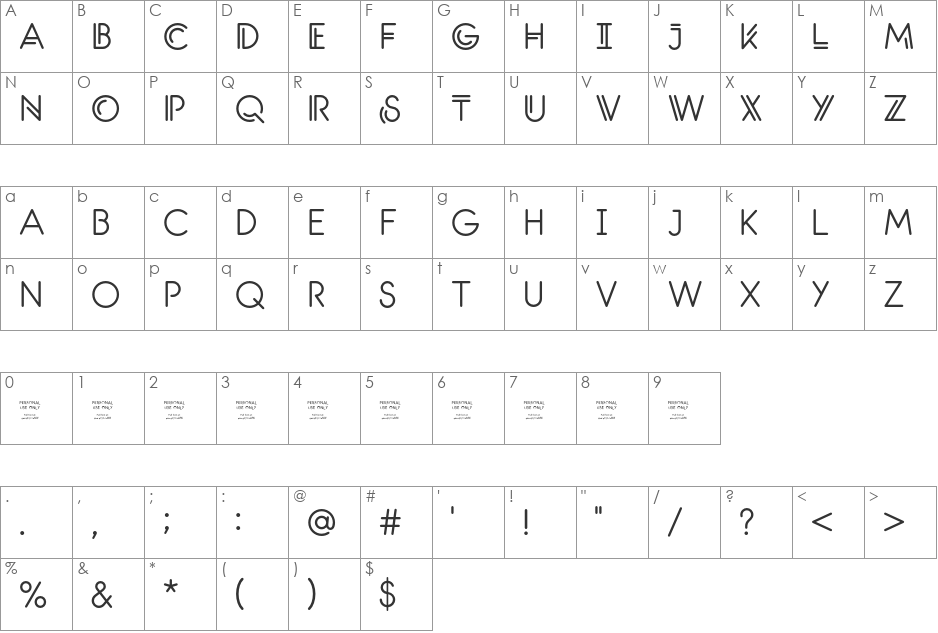 Santanelli-PERSONAL-USE-ONLY font character map preview