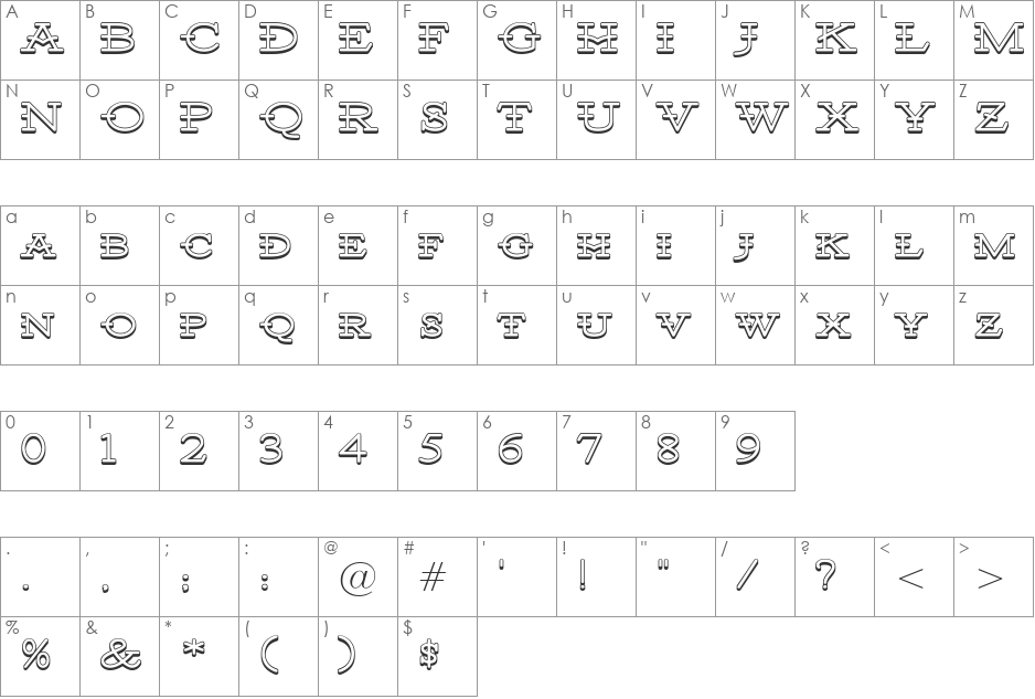 Santiago BTN Shadow font character map preview