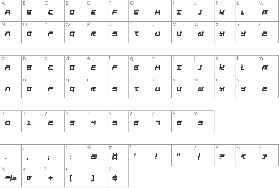 Barbarella font character map preview