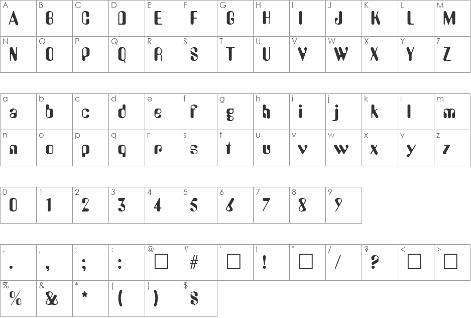 Barbarella SF font character map preview