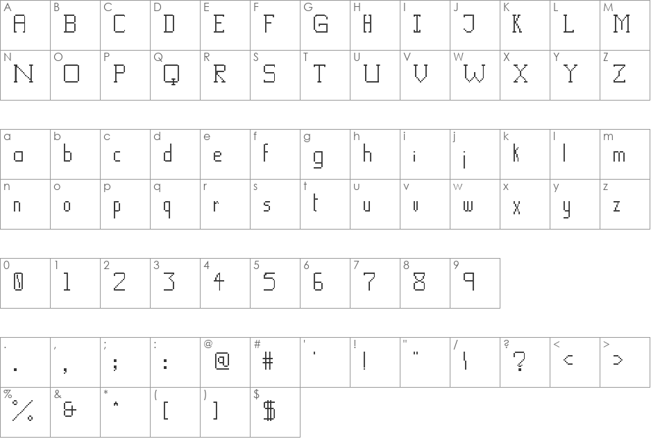 Saqua Pixels font character map preview