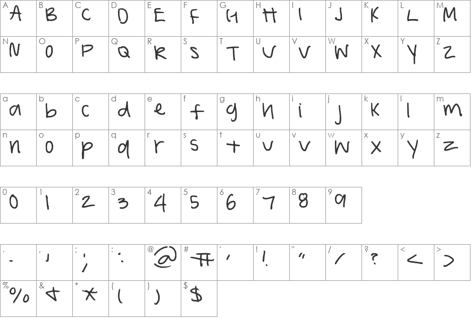 sarah font character map preview